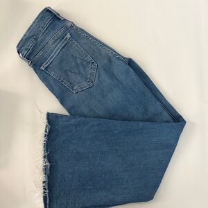 MOTHER Frayed Hem Blue Flare Jeans
